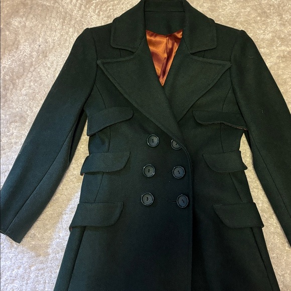 Vintage Elegant Double-Breasted Green Coat - Picture 2 of 8